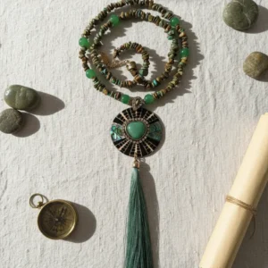 colar longo pedras naturais turquesa e quartzo verde azul turquesa