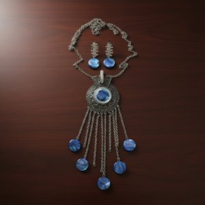 Colar Em Madrepérolas Azuis E Brincos Azul