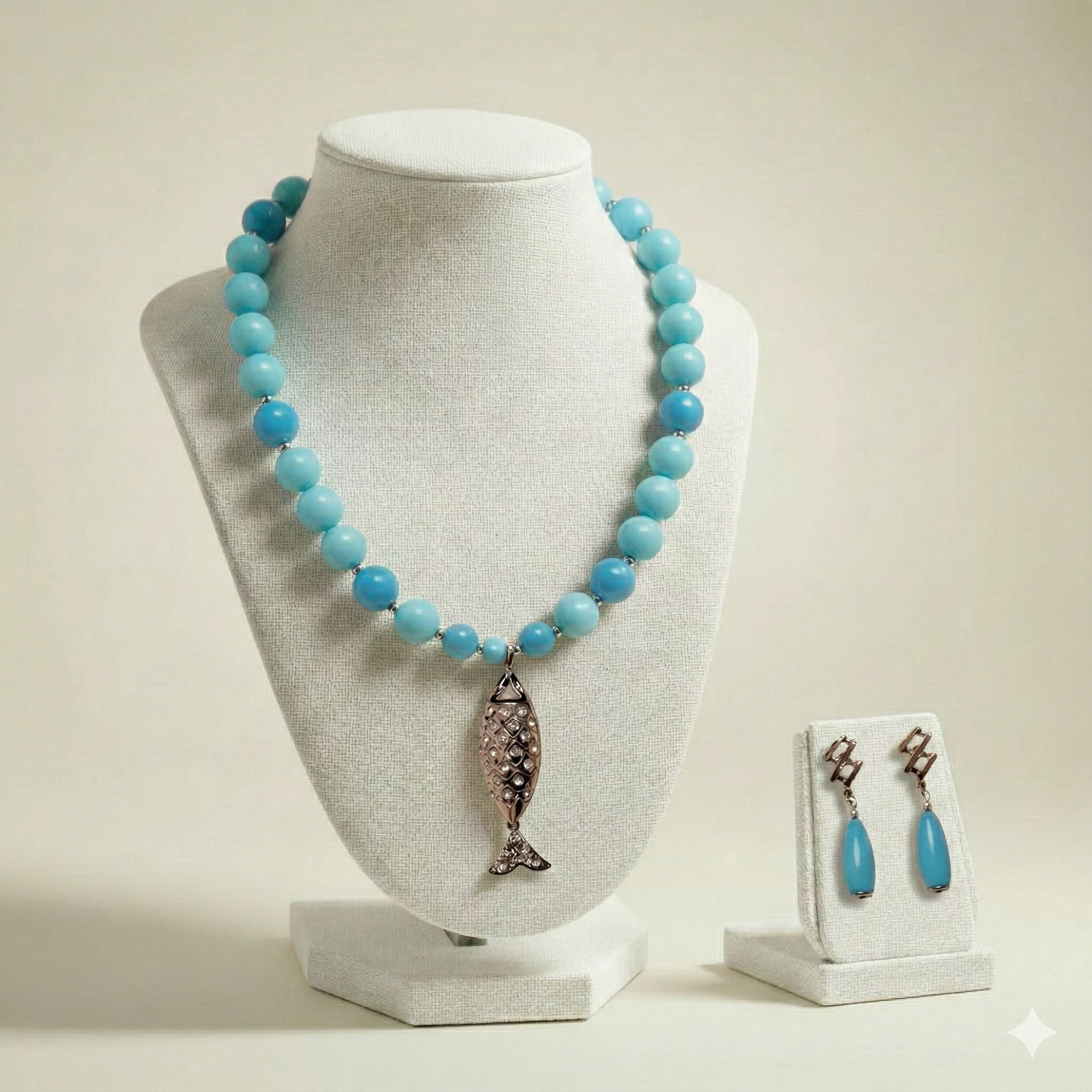 colar e brincos azul celeste/turquesa coleção mar e oceano colar e brincos azul celeste/turquesa coleção mar e oceano