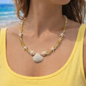 Início choker em murano com concha e howlitas