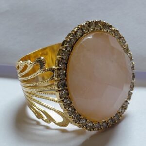 Início anel folheado 18k – pedra quartzo rosa facetado