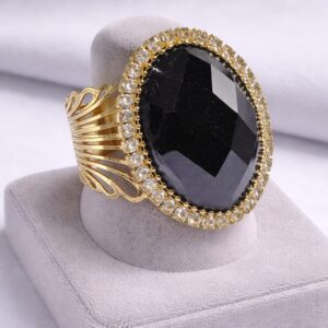 Início anel folheado 18k – pedra Ônix facetada