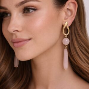 Início brincos folheados em quartzo rosa