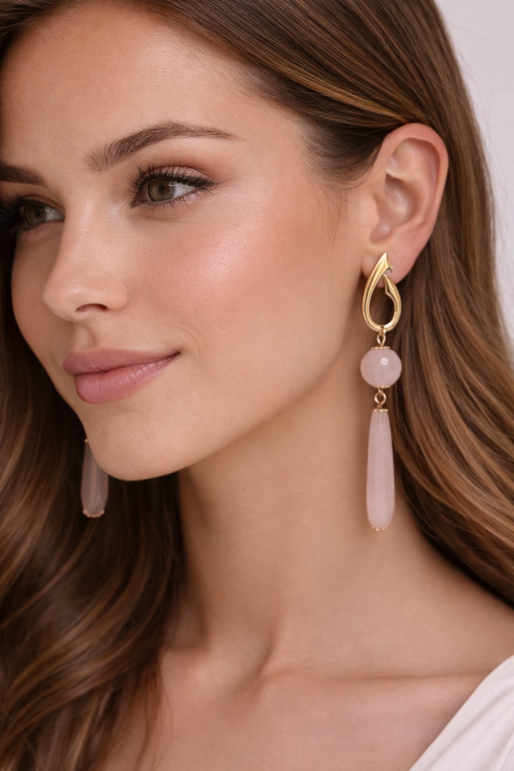 brincos folheados em quartzo rosa brincos folheados em quartzo rosa