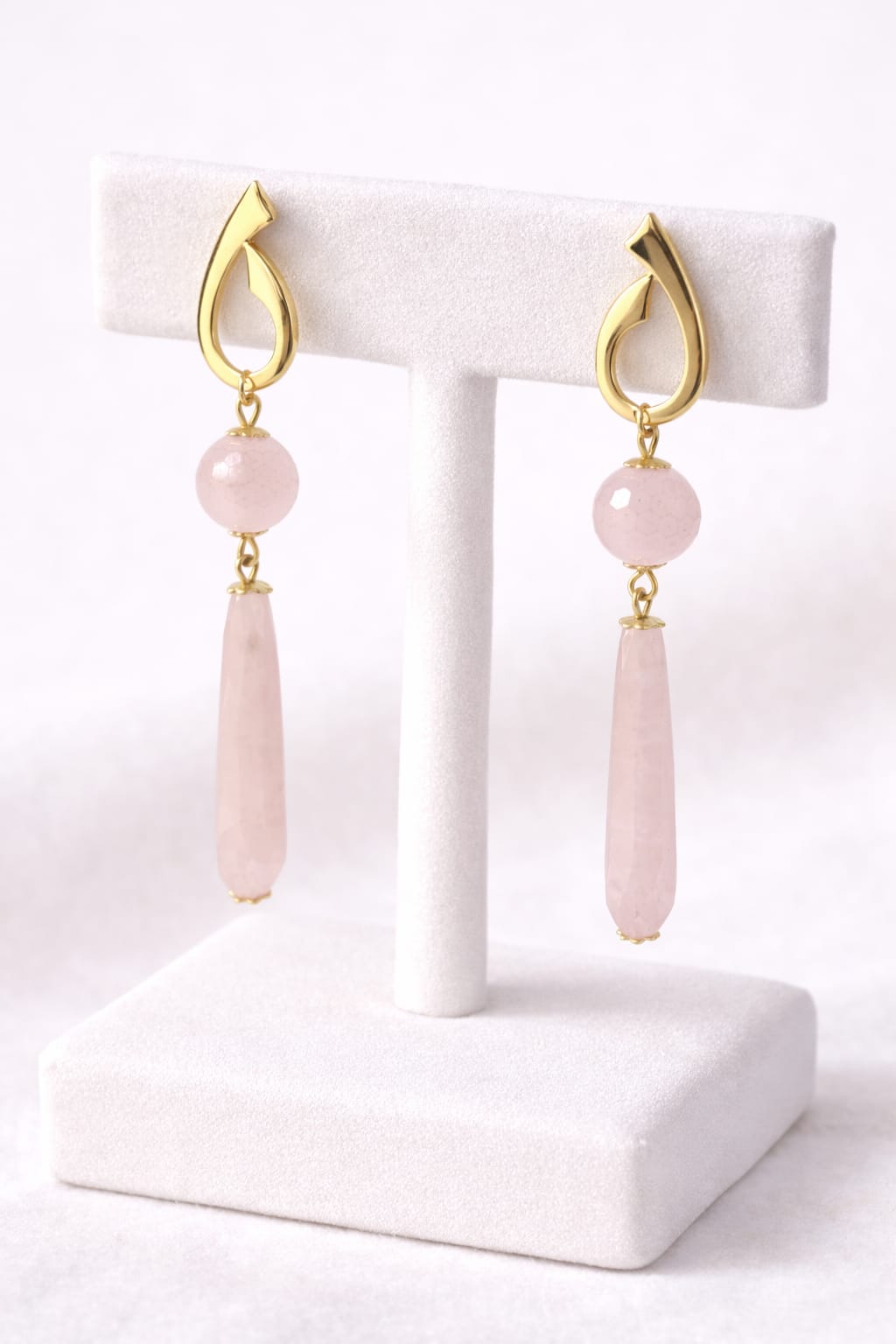 brincos folheados em quartzo rosa brincos folheados em quartzo rosa