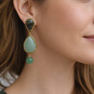 Início brincos em Ágatas e quartzo verde